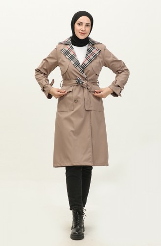 Print Detailed Trench Coat Mink K333 495