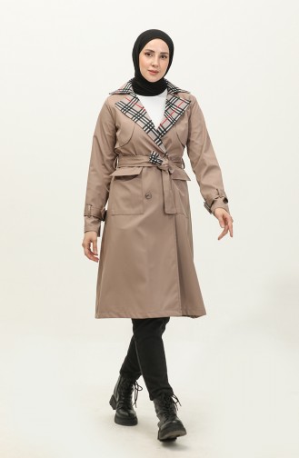 Print Detailed Trench Coat Mink K333 495