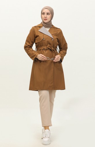 Stripe Detailed Trench Coat Brown K336 496