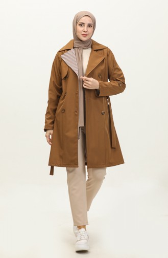 Streifendetaillierter Trenchcoat Braun K336 496