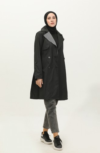 Streifendetaillierter Trenchcoat Schwarz K336 497