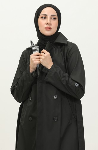 Streifendetaillierter Trenchcoat Schwarz K336 497