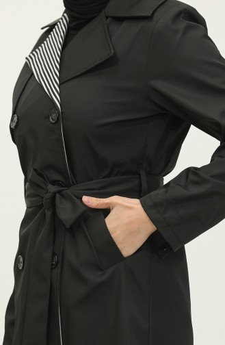 Streifendetaillierter Trenchcoat Schwarz K336 497