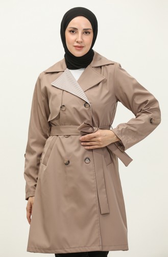 Stripe Detailed Trench Coat Mink K336 498