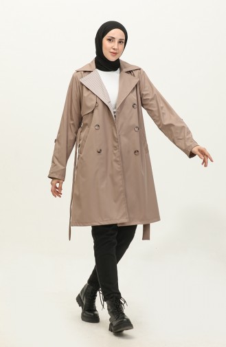 Streifendetaillierter Trenchcoat Nerz K336 498