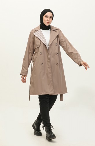 Stripe Detailed Trench Coat Mink K336 498