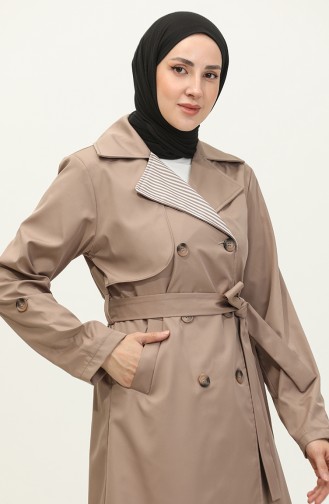 Streifendetaillierter Trenchcoat Nerz K336 498