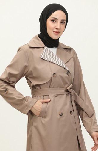 Stripe Detailed Trench Coat Mink K336 498