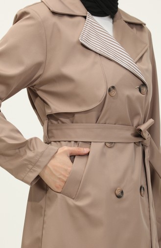 Stripe Detailed Trench Coat Mink K336 498