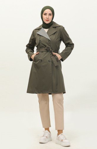 Streifendetaillierter Trenchcoat Khaki K336 499