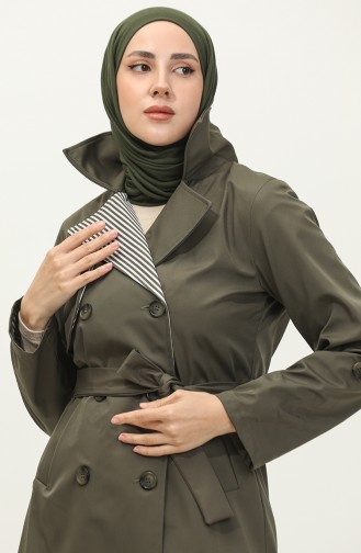 Streifendetaillierter Trenchcoat Khaki K336 499