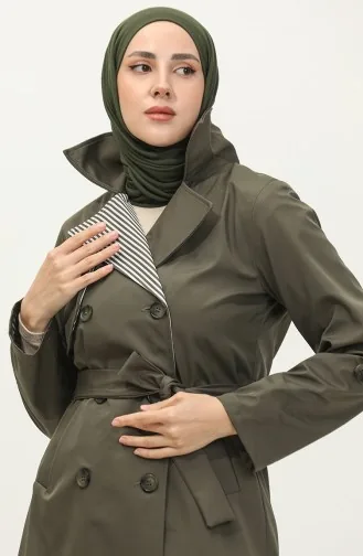 Streifendetaillierter Trenchcoat Khaki K336 499