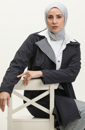 Stripe Detailed Trench Coat Navy Blue K336 500