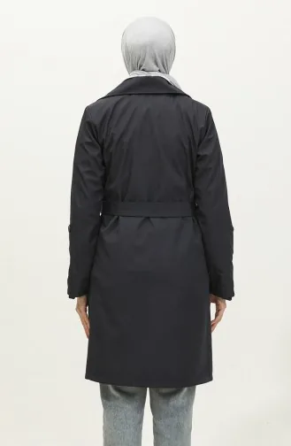 معطف واقٍ من المطر بتفاصيل مخططة باللون الأزرق الداكن K336 500