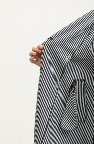 معطف واقٍ من المطر بتفاصيل مخططة باللون الأزرق الداكن K336 500