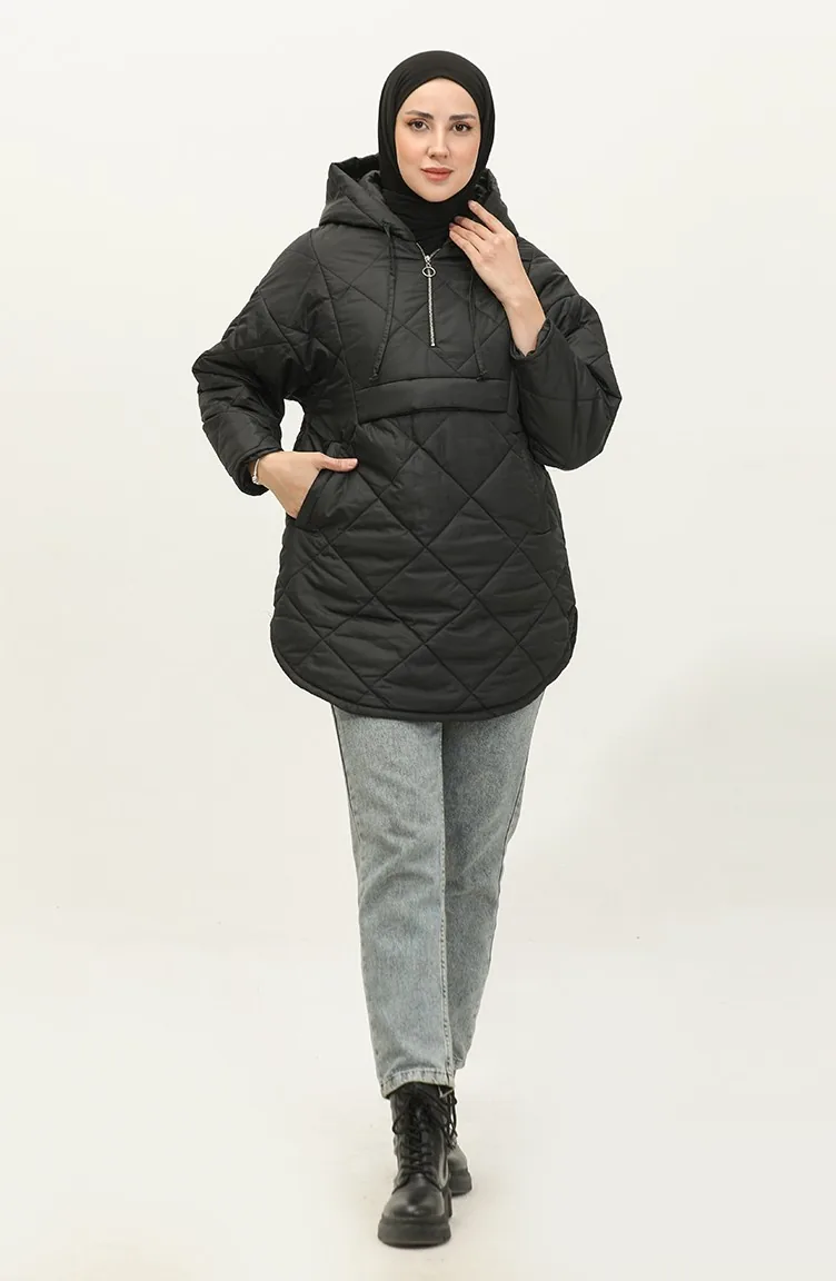 Manteau Matelassé Zippé Noir K311 288