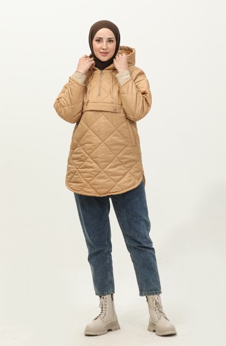 Zippered Quilted Coat Camel K311 291