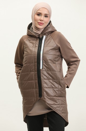 Manteau Matelassé Détaillé à Rayures Marron K303 296