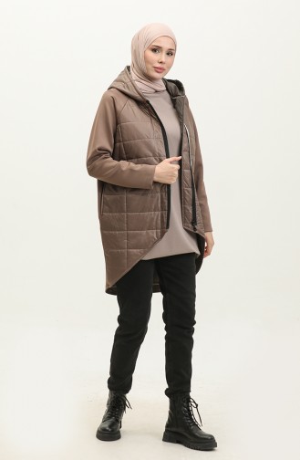 Stripe Detailed Quilted Coat Brown K303 296