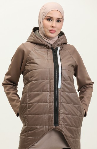 Stripe Detailed Quilted Coat Brown K303 296