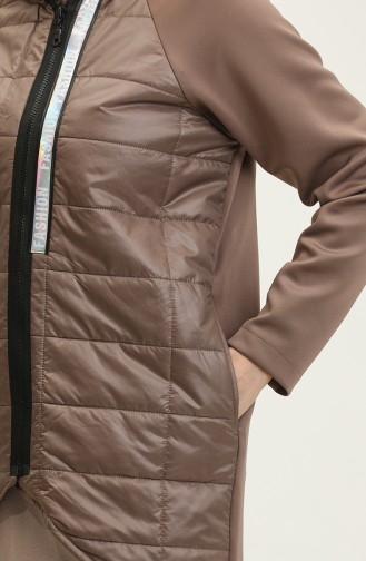 Manteau Matelassé Détaillé à Rayures Marron K303 296