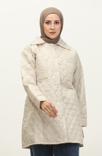 Buttoned Puffer Quilted Jacket Cream K312 407