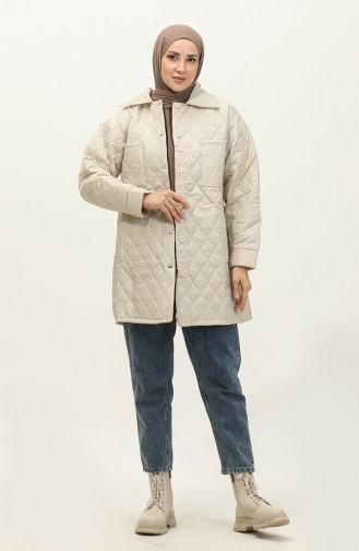 Buttoned Puffer Quilted Jacket Cream K312 407