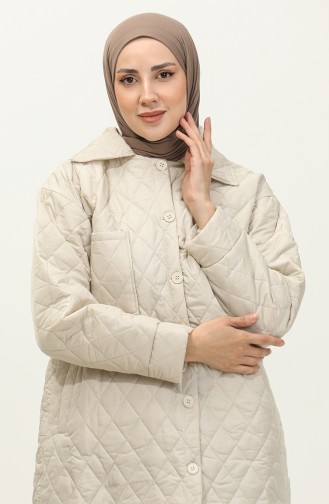 Buttoned Puffer Quilted Jacket Cream K312 407