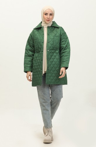 Buttoned Puffer Quilted Jacket Green K312 408