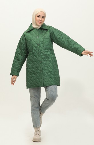 Buttoned Puffer Quilted Jacket Green K312 408