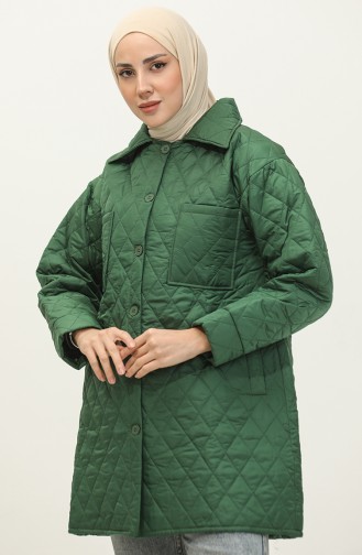 Buttoned Puffer Quilted Jacket Green K312 408