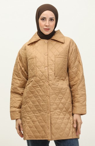 Buttoned Puffer Quilted Coat Camel K312 409