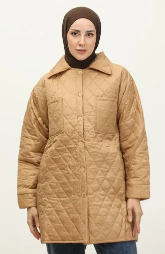 Düğmeli Şişme Kapitone Mont Camel K312