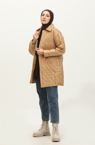 Buttoned Puffer Quilted Coat Camel K312 409