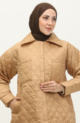 Buttoned Puffer Quilted Coat Camel K312 409