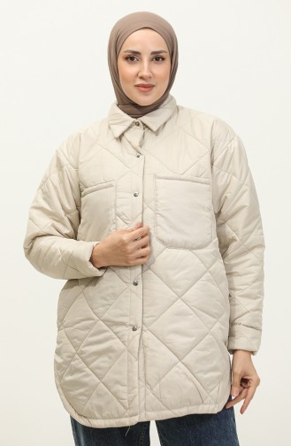Snap Fastener Inflatable Quilted Jacket Cream K310 413