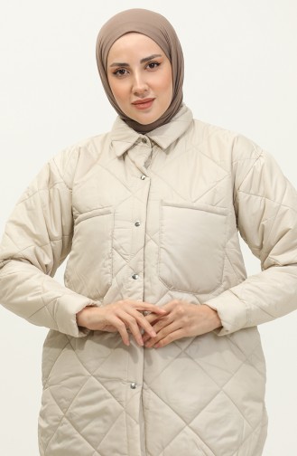 Snap Fastener Inflatable Quilted Jacket Cream K310 413