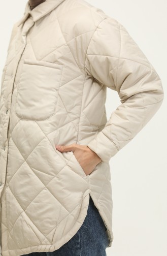 Snap Fastener Inflatable Quilted Jacket Cream K310 413