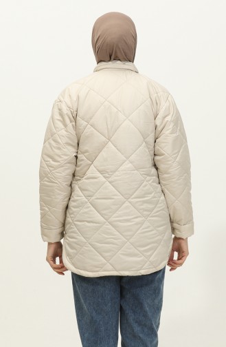 Snap Fastener Inflatable Quilted Jacket Cream K310 413