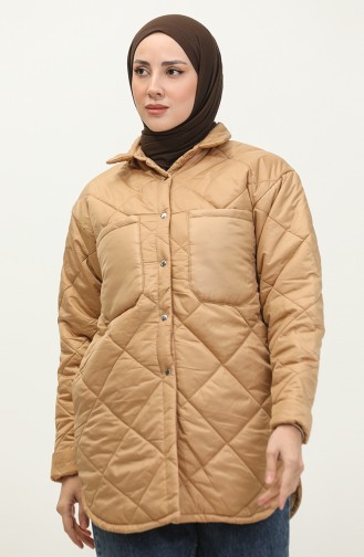 Snap Fastener Inflatable Quilted Jacket Camel K310 414