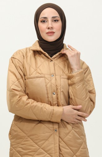 Snap Fastener Inflatable Quilted Jacket Camel K310 414