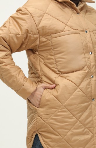 Snap Fastener Inflatable Quilted Jacket Camel K310 414