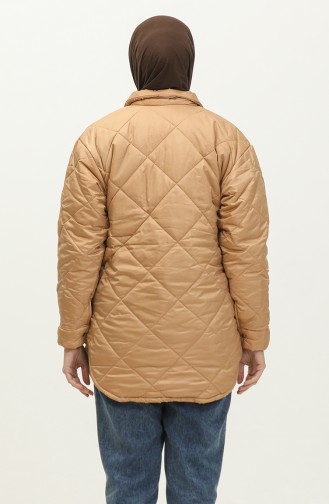 Snap Fastener Inflatable Quilted Jacket Camel K310 414