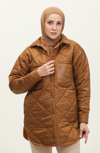 Snap Fastener Inflatable Quilted Jacket Brown K310 415