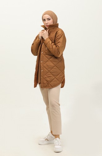 Snap Fastener Inflatable Quilted Jacket Brown K310 415