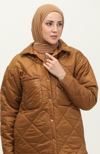 Snap Fastener Inflatable Quilted Jacket Brown K310 415