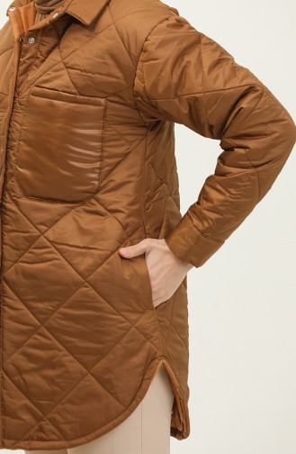 Snap Fastener Inflatable Quilted Jacket Brown K310 415