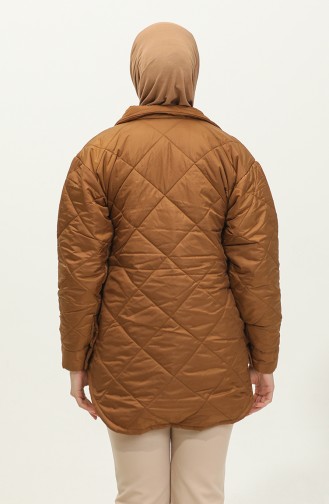 Snap Fastener Inflatable Quilted Jacket Brown K310 415