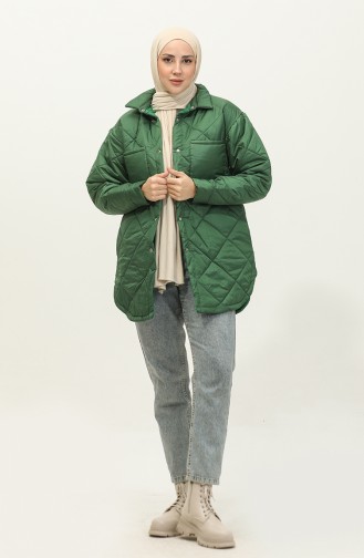 Snap Fastener Inflatable Quilted Jacket Green K310 416