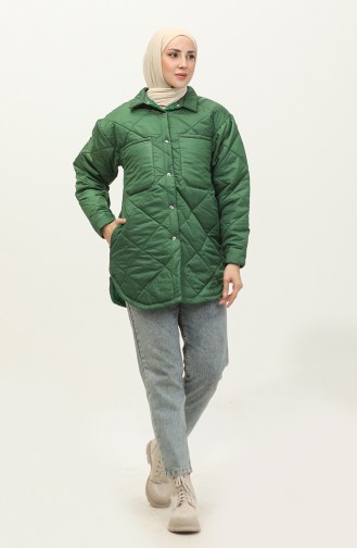 Snap Fastener Inflatable Quilted Jacket Green K310 416